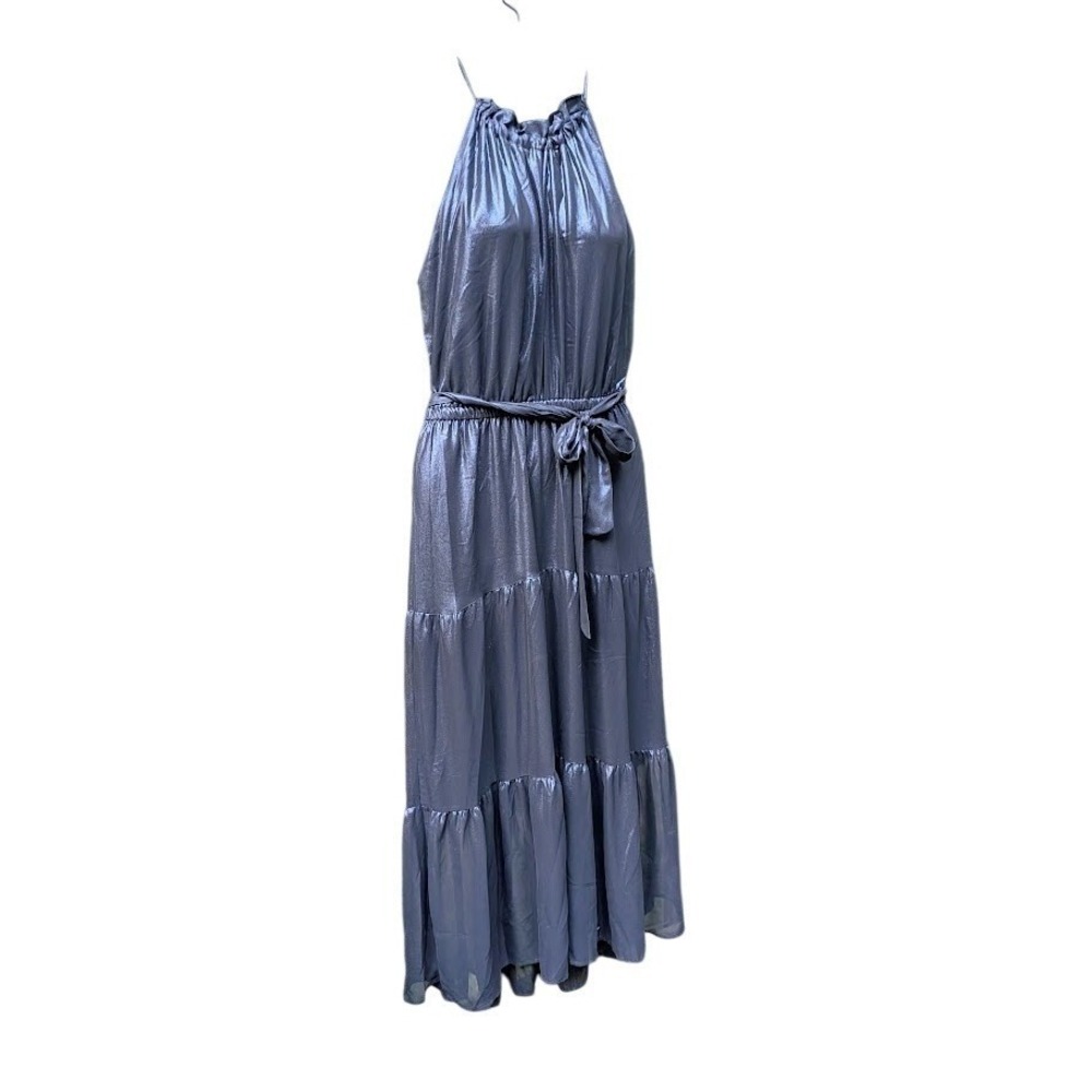New Simply Vera Wang Maxi Dress M Shiny Blue Iridescent Tiered Glam Shimmer - Picture 3 of 15